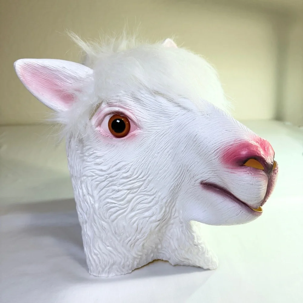 White Alpaca Latex Mask Realistic Animal Head Collection Festival Costume New